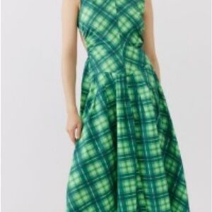 Green Plaid Sleeveless Dress